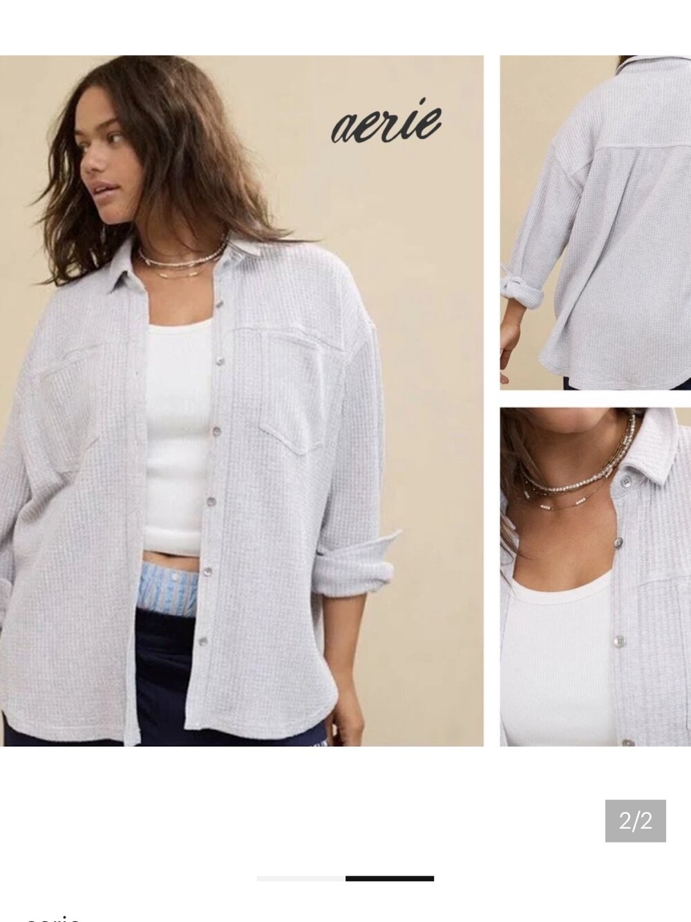 Aerie "Anytime Fave" Waffle Knit Button Down Shirt